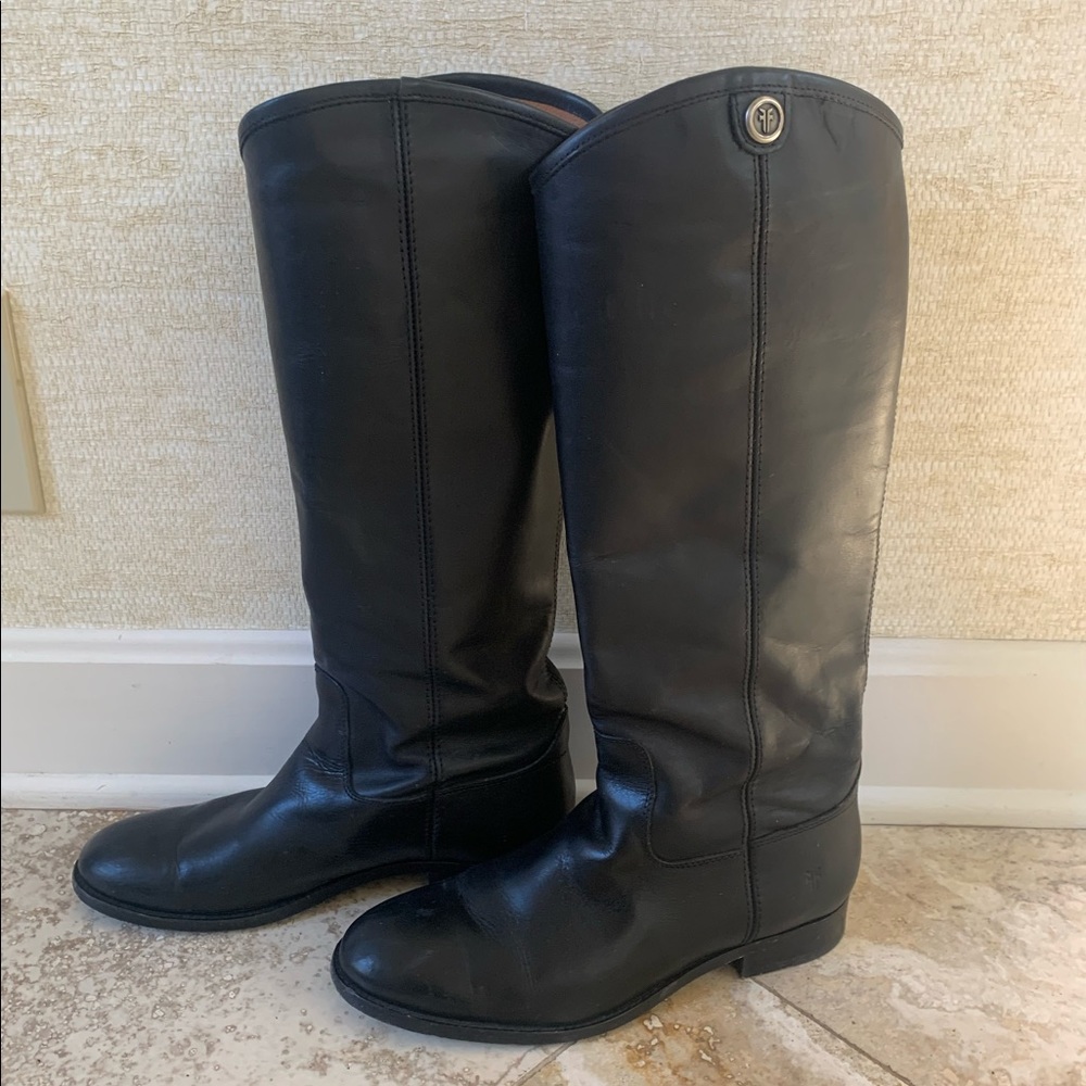 Frye leather tall shaft black boots size 7 1/2